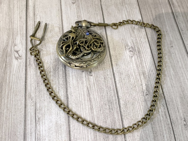 Octopus Bronze pocket watch, Vintage Bronze octopus pocket watch, woman or man gift image 5