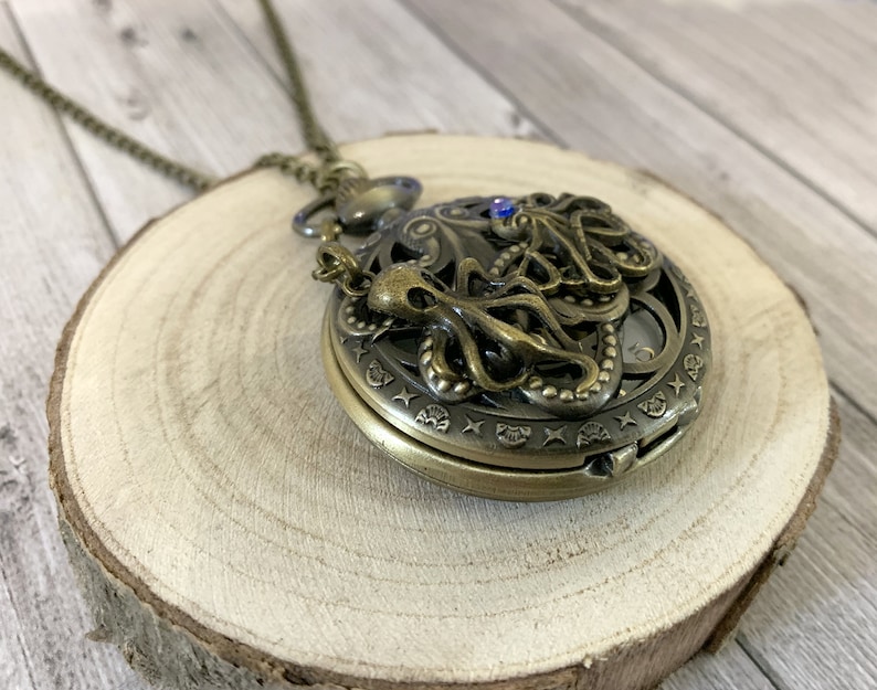 Octopus Bronze pocket watch, Vintage Bronze octopus pocket watch, woman or man gift image 4