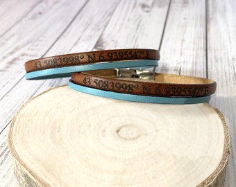 Couple gift bracelets Leather wedding customizable by engraving Personalized engraved bracelets Unique unisex gift Leather wedding