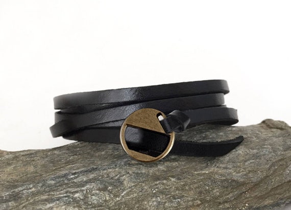 Manchette Homme Ou Femme Cache Tatouage Bracelet Cuir Fin Noir Bracelet Unisexe