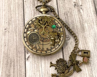 Alice in Wonderland gothic steampunk pocket watch, gift for women, girls, men, admirers of Alice