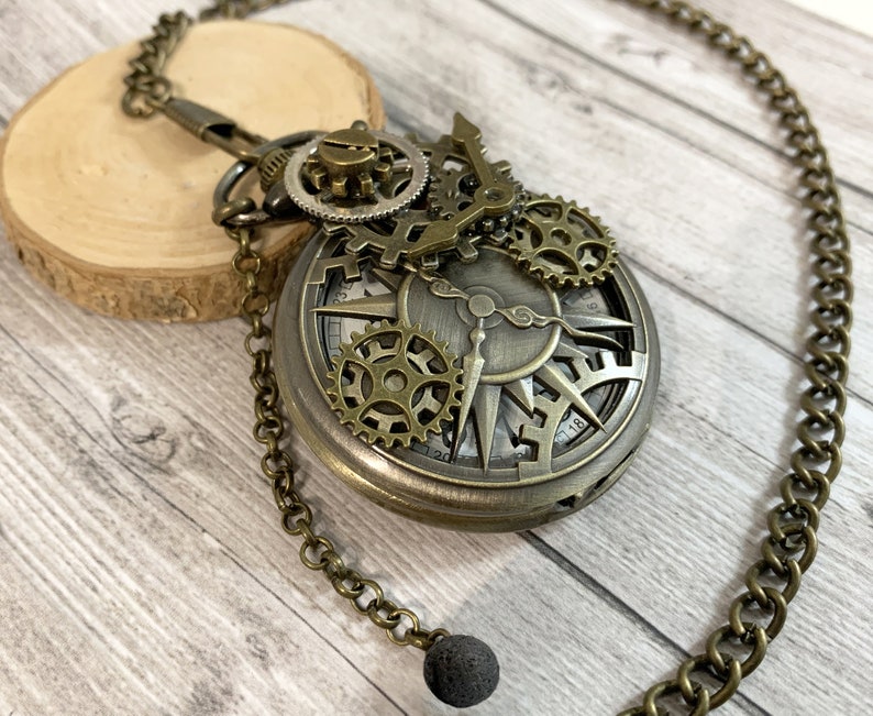 Montre à gousset horloge steampunk, montre de poche antique bronze, cadeau femme homme image 2