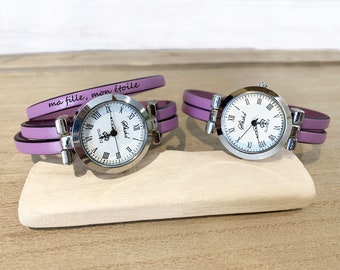 Girl watch retro fine leather in 2 or 3 turns customizable with your engraving, colorful and personalized gift for girl