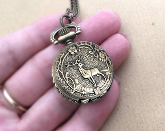 Montre à Gousset (montre De Poche) Cerfs Édition - Neuve Avec Chaîne - Mouvement Quartz, Boîtier Acier