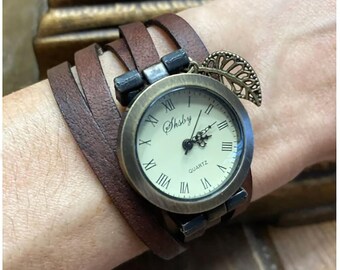 Casual dameshorloge met leren bandje - vintage-geïnspireerde casual sieraden