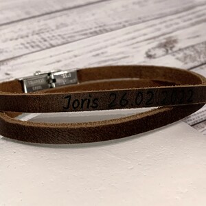 Personalized engraved and adjustable men's bracelet in dark brown leather, ideal for Father's Day image 8