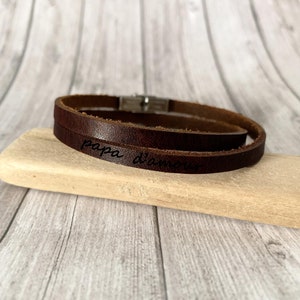 Personalized engraved and adjustable men's bracelet in dark brown leather, ideal for Father's Day image 9