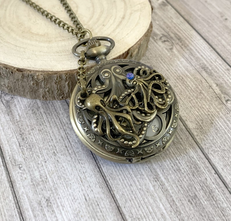 Octopus Bronze pocket watch, Vintage Bronze octopus pocket watch, woman or man gift image 10