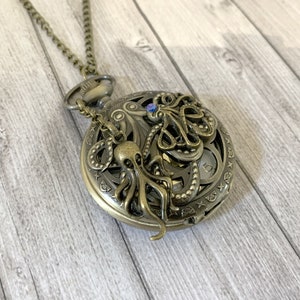 Octopus Bronze pocket watch, Vintage Bronze octopus pocket watch, woman or man gift image 3