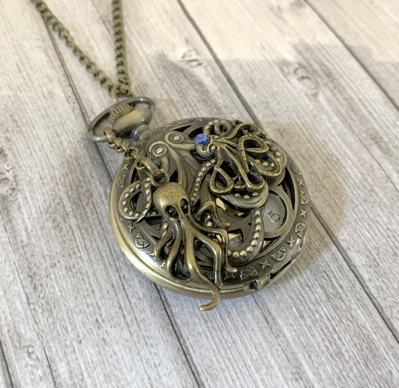 Octopus Bronze pocket watch, Vintage Bronze octopus pocket watch, woman or man gift image 3