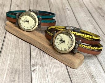 Reloj de mujer con correa de piel multivuelta vintage y colorida de dos vueltas con grabado personalizado, regalo de pensamientos positivos para mujer