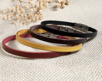 Skinny minimalist personalized leather bracelet, stackable jewelry, everyday jewelry gift for men, women, children, family, friends