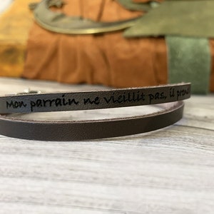 Personalized engraved and adjustable men's bracelet in dark brown leather, ideal for Father's Day image 3