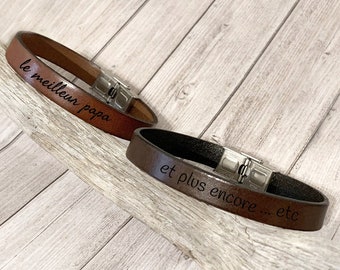 Personalized leather bracelet for men with adjustable clasp engraved wedding witness gift