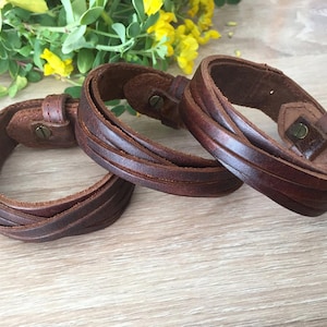 Large rustic men's leather bracelet cuff, birthday men's bracelet gift, Christmas gift