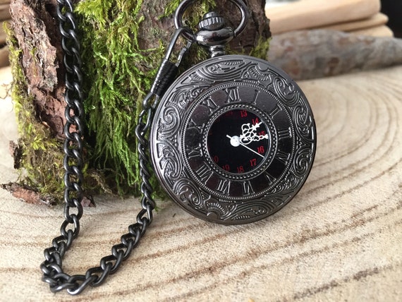 Reloj bolsillo negro antiguo regalo para - Etsy
