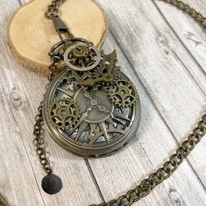 Montre à gousset horloge steampunk, montre de poche antique bronze, cadeau femme homme image 1