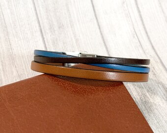 Triple leather bracelet crossed mixed colors to personalize with engravings for Women Men Couple