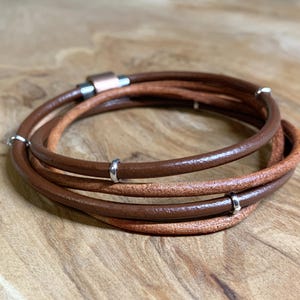 Men&#39;s and women&#39;s leather bracelet with a double wrap cord, brown and dark natural vintage, gift for her and him