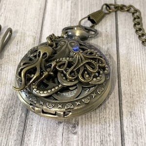 Octopus Bronze pocket watch, Vintage Bronze octopus pocket watch, woman or man gift image 2