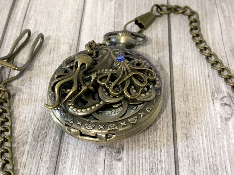 Octopus Bronze pocket watch, Vintage Bronze octopus pocket watch, woman or man gift image 2