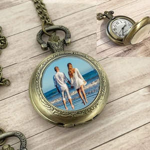 personalized pocket watch necklace, pocket watch, customizable photo, unique gift for her