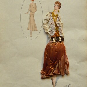 Franse modeprint uit de jaren 20, met stoffen appliqué
