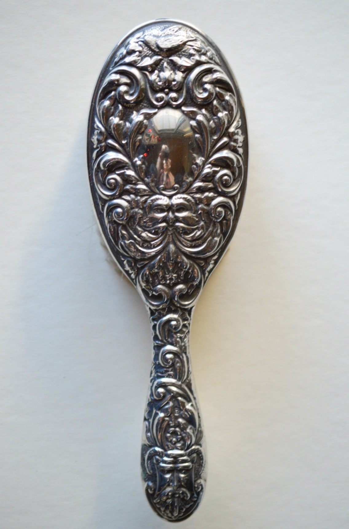 Vintage Silver Repousse Hairbrush by William Benjamin Broadway, Birmingham