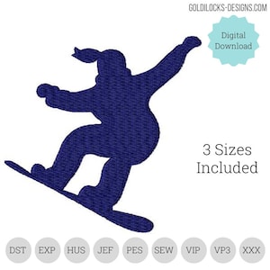 Snowboarding Female embroidery design in 3 sizes.   Snowboard Embroidery machine DIGITAL FILE