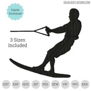 Wasserski männlich Stickdatei in 3 Größen. Bootfahren Ski Stickmaschine DIGITALDATEI