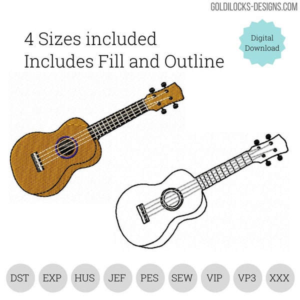 Ukulele Machine Embroidery Design  4 sizes included!  Downloadable *Digital File*