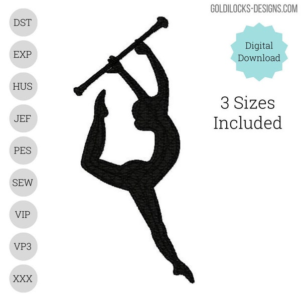 Baton twirler dancing silhouette embroidery design 3 sizes  3", 4", 5"  Embroidery Machine DIGITAL FILE