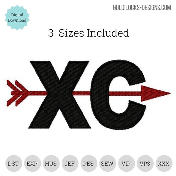 Cross country XC logo multicolor machine embroidery design in 3 sizes