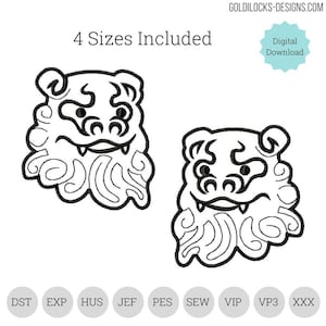 Shisa head Japan embroidery design in both left and right looking and in 4  sizes.   Japanese Embroidery Machine DIGITAL FILE