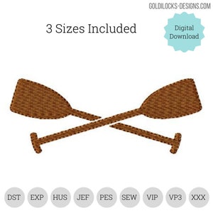 Puede incluir: Un diseño de bordado digital de dos palas de madera cruzadas, perfecto para crear un proyecto de temática náutica. El diseño está disponible en tres tamaños.
