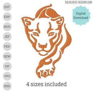 Tiger Embroidery Design Sketch.  4 Sizes included  Embroidery Machine DIGITAL FILE
