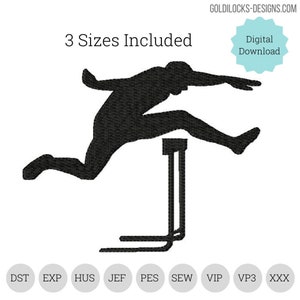 Hürdenläufer Sprung Leichtathletik Stickmuster in 3 Größen. Läufer Silhouette Stickmaschine DIGITALE DATEI