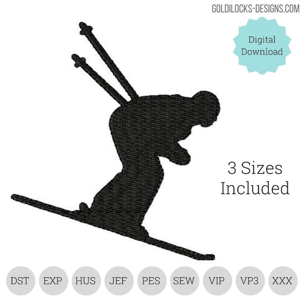 Downhill skiing male embroidery design in 3 sizes.   Embroidery machine DIGITAL FILE