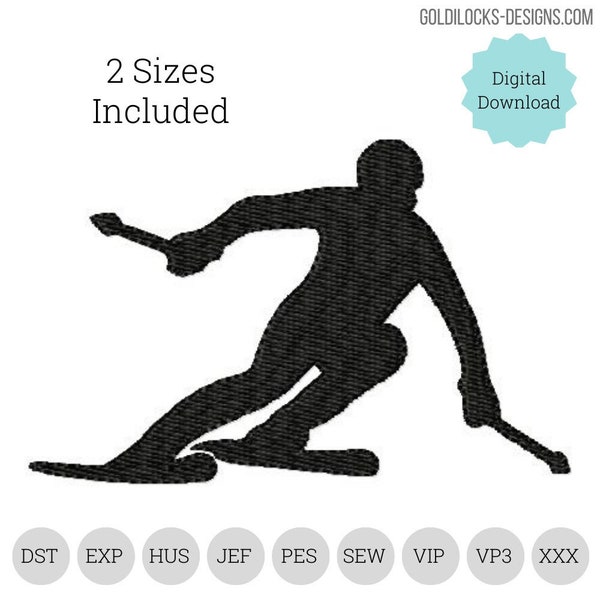 Downhill snow skiing male embroidery design in 2 sizes.   Embroidery machine DIGITAL FILE