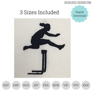 Female Hurdler jump track and field embroidery design in 3 sizes. Girl Runner silhouette Embroidery Machine DIGITAL FILE