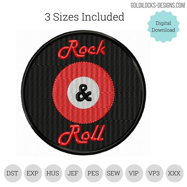 Record 50's Sock Hop embroidery design 3 sizes included  Embroidery Machine DIGITAL FILE