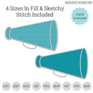 Megaphone Cheerleader Fill Stitch Machine Embroidery Design 4 sizes Cheerleading DIGITAL FILE