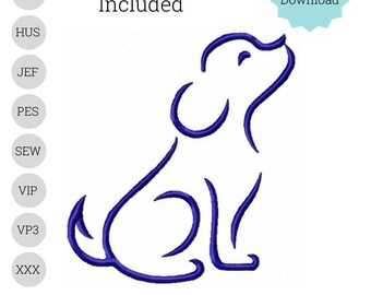 Puppy dog sketch quick stitch outline embroidery design. 3 sizes included   DIGITAL FILE for embroidery machine