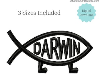 Diseño de bordado de evolución de peces Darwin 3 tamaños incluidos Polo logo tamaño máquina de bordar ARCHIVO DIGITAL