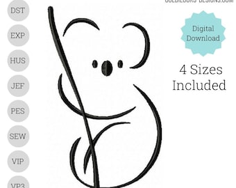 Koala sketch embroidery design  4 sizes included  Embroidery Machine DIGITAL FILE