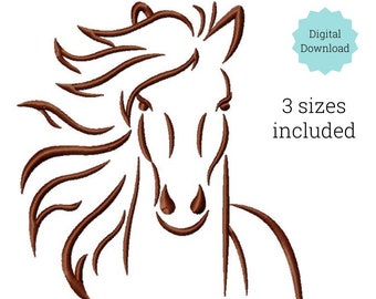 Elegant Horse sketch embroidery design  Design in 3 sizes included  Embroidery Machine DIGITAL FILE