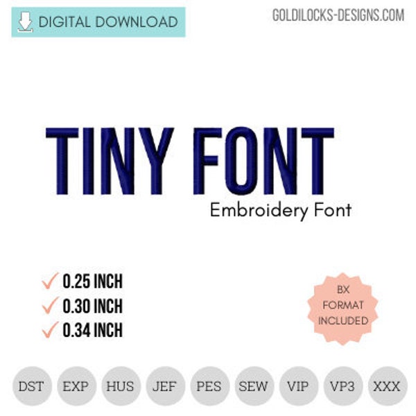 Tiny Machine Embroidery Font Embroidery Font in 3 sizes  BX format included!  DIGITAL FILE