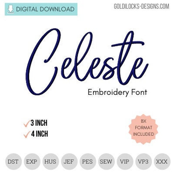 Celeste Script Handwriting Machine Embroidery Font Embroidery Font in 2 large sizes  Bx format included!  DIGITAL FILE