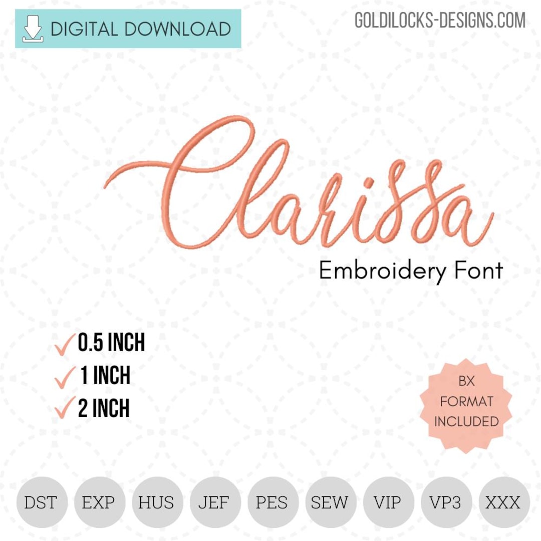 Clarissa Lettering Clarissa Modern Calligraphy Machine Embroidery Font Handwriting Style ...