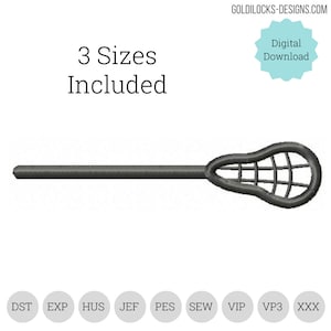 Lacrosse stick logo embroidery design in 3 sizes.  Polo logo size Embroidery Machine DIGITAL FILE